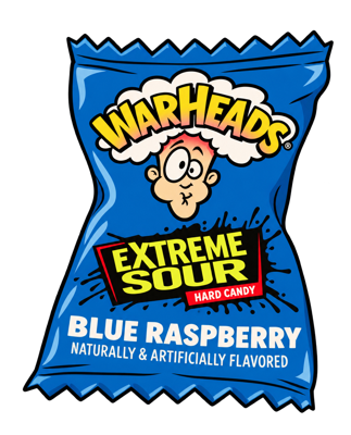 Illustrated Warheads candy wrapper
