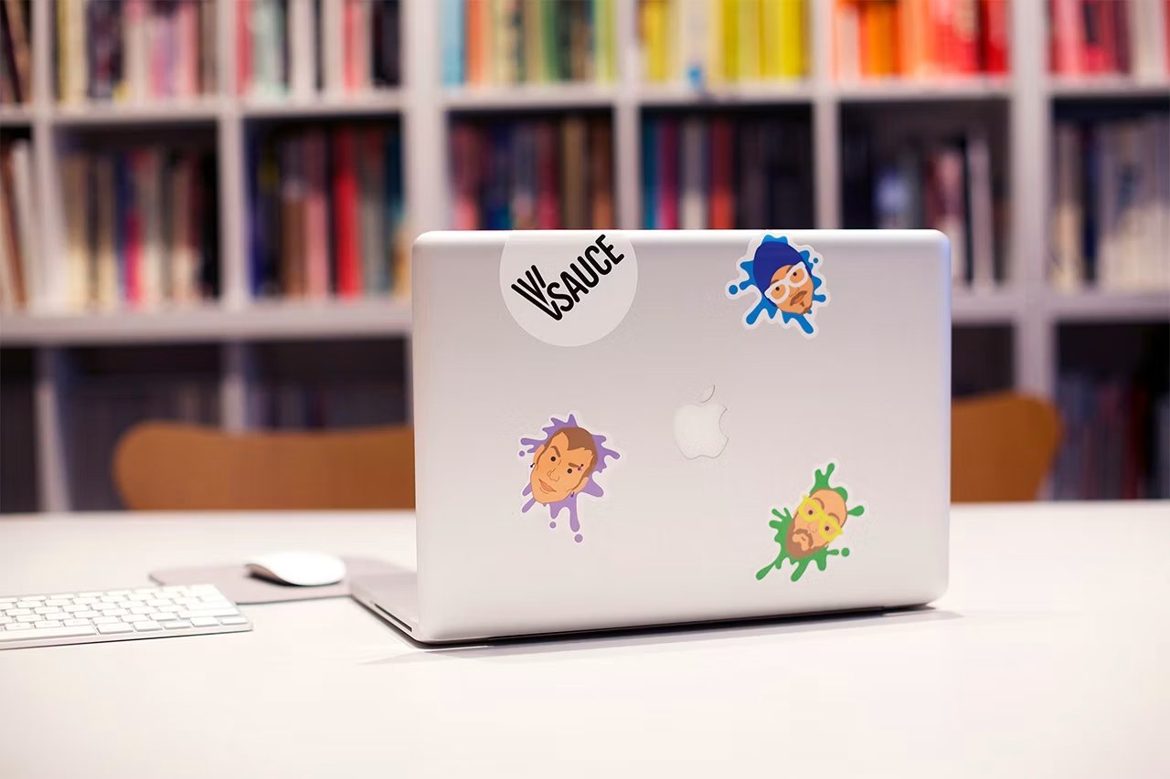 Laptop covered in Vsauce stickers