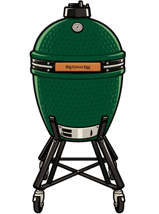 Illustrated Big Green Egg grill on its stand