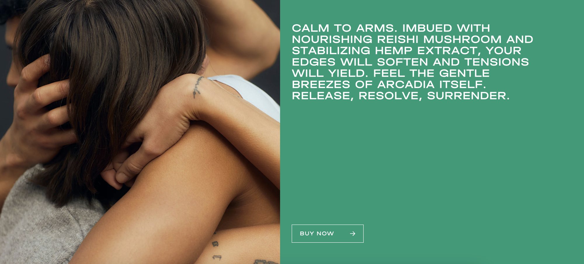 Website panel for Soothe: Calm to arms. Release, resolve, surrender.