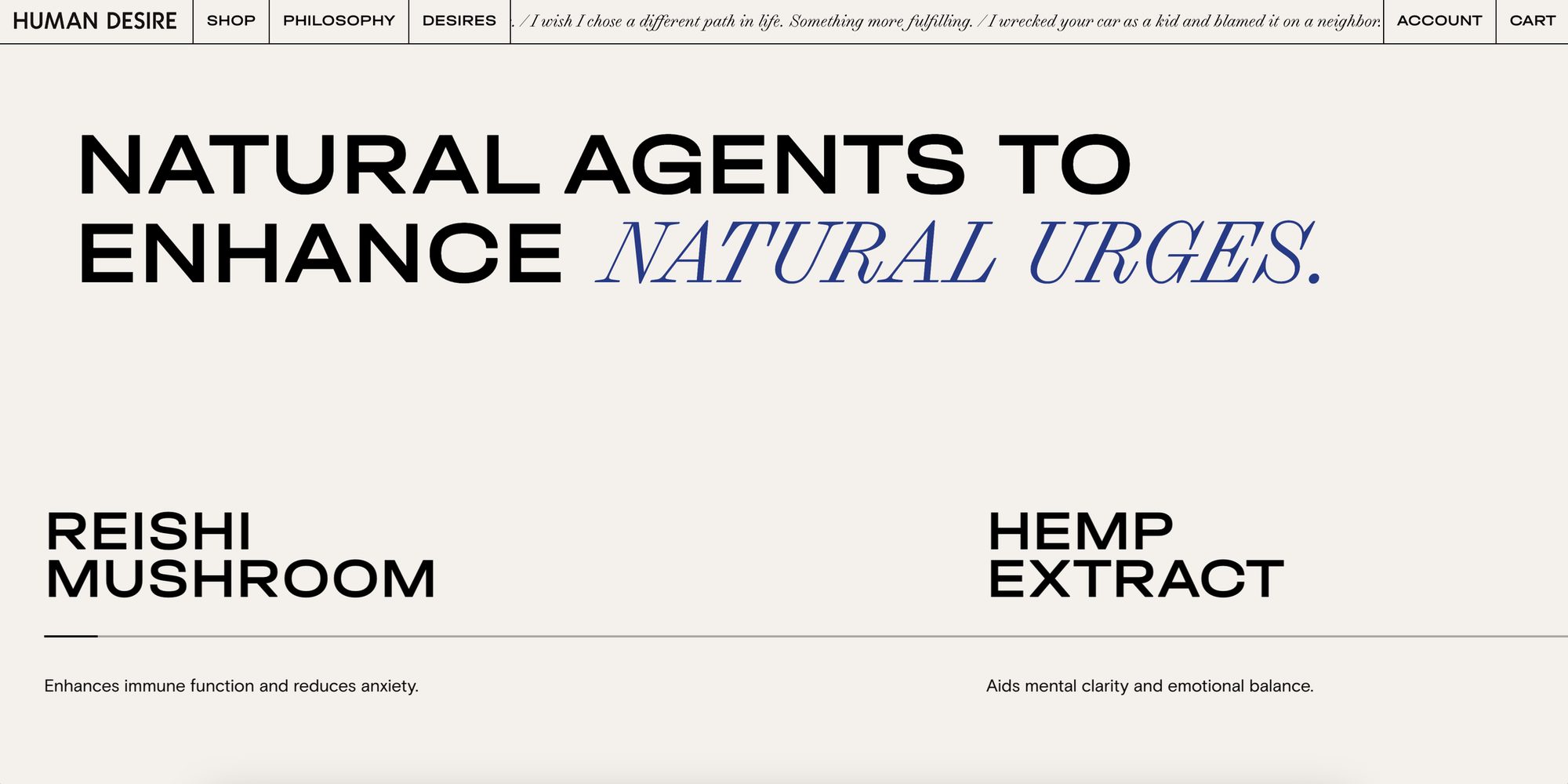 Website ingredients section: Natural agents to enhance natural urges.